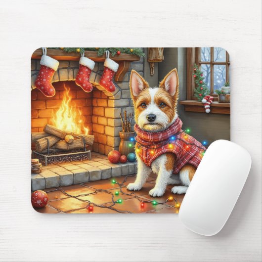 Biewer Terrier Fireplace with Christmas Lights Mousepad (Mit Mouse)