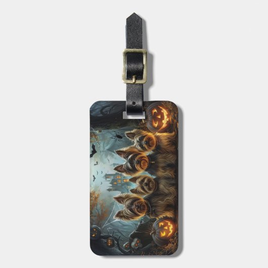 Biewer Terrier Halloween Night Doggy Delight Gepäckanhänger (Vorderseite vertikal)