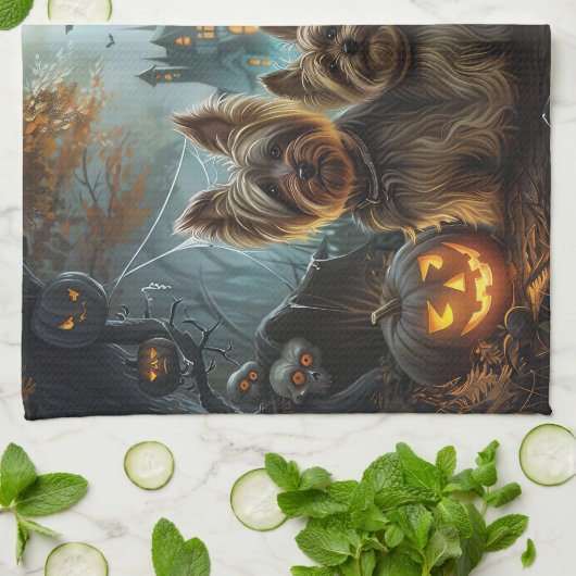 Biewer Terrier Halloween Night Doggy Delight Geschirrtuch (Gefaltet)