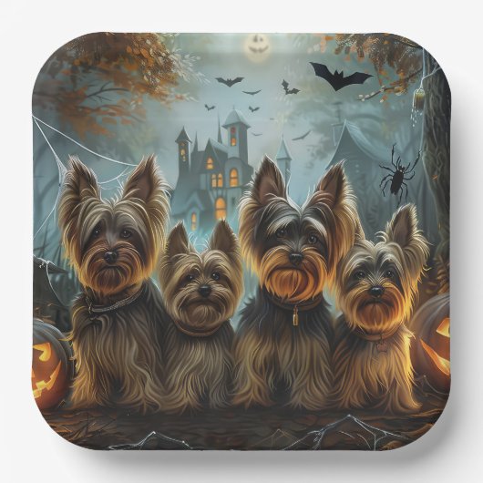Biewer Terrier Halloween Night Doggy Delight Pappteller (Vorderseite)