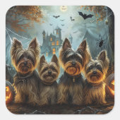 Biewer Terrier Halloween Night Doggy Delight Quadratischer Aufkleber (Vorderseite)