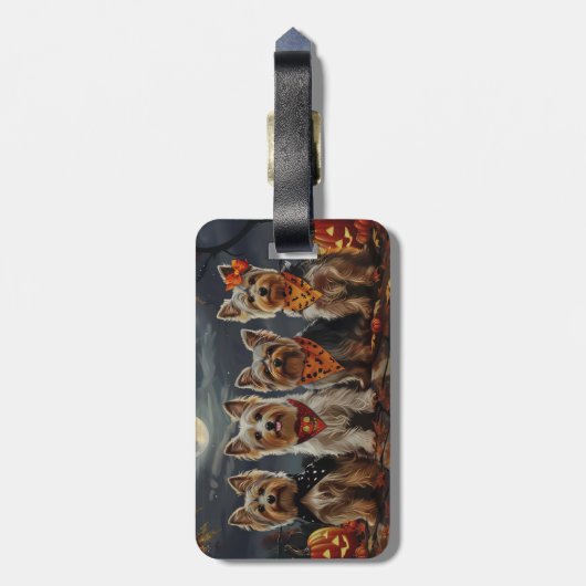 Biewer Terrier Halloween Spooky Gepäckanhänger (Rückseite vertikal)