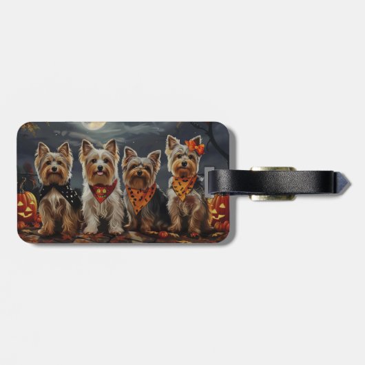 Biewer Terrier Halloween Spooky Gepäckanhänger (Rückseite horizontal)