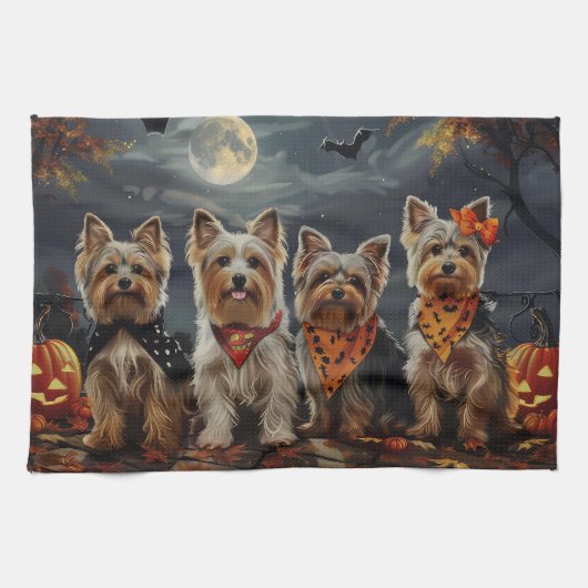Biewer Terrier Halloween Spooky Geschirrtuch (Horizontal)