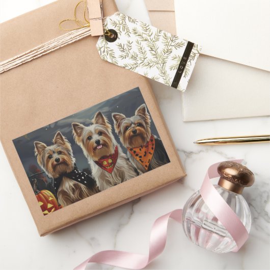 Biewer Terrier Halloween Spooky Rechteckiger Aufkleber (Schenken)