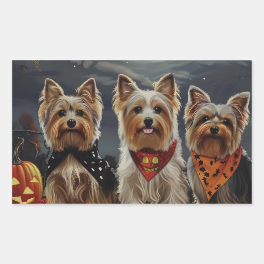 Biewer Terrier Halloween Spooky Rechteckiger Aufkleber (Vorderseite)