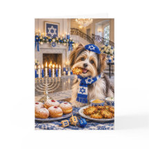 Biewer Terrier Hanukkah Card - Menorah Puppy