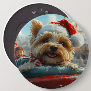 Biewer Terrier Hund Achterbahn Weihnachten  Button