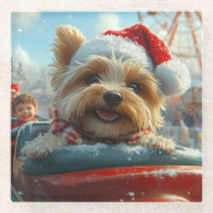 Biewer Terrier Hund Achterbahn Weihnachten  Glasuntersetzer