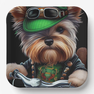 Biewer Terrier Hund fährt Fahrrad St. Patrick's Da Pappteller
