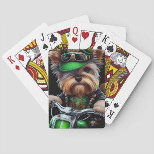 Biewer Terrier Hund fährt Fahrrad St. Patrick's Da Spielkarten