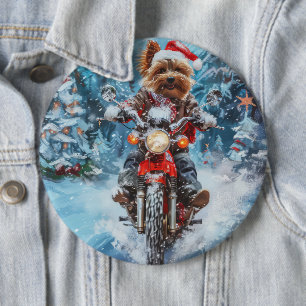 Biewer Terrier Hund fährt Motorrad Weihnachten Button