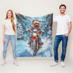 Biewer Terrier Hund fährt Motorrad Weihnachten Fleecedecke