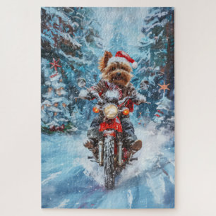 Biewer Terrier Hund fährt Motorrad Weihnachten Puzzle