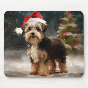 Biewer Terrier Hund im Schnee Weihnachten Mousepad