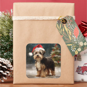 Biewer Terrier Hund im Schnee Weihnachten Quadratischer Aufkleber