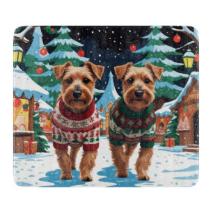 Biewer Terrier Hunde Weihnachten Schnee Urlaub Schneidebrett