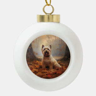 Biewer Terrier im Herbst Laubfall inspiriert Keramik Kugel-Ornament