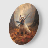 Biewer Terrier im Herbst Leaves Fall Inspiriert Große Wanduhr (Winkel)