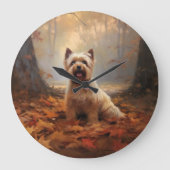Biewer Terrier im Herbst Leaves Fall Inspiriert Große Wanduhr (Vorderseite)