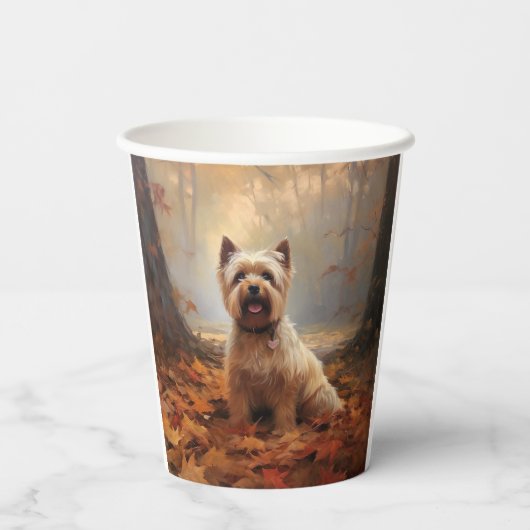 Biewer Terrier im Herbst Leaves Fall Inspiriert Pappbecher (Rückseite)