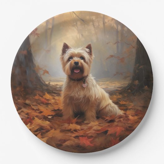 Biewer Terrier im Herbst Leaves Fall Inspiriert Pappteller (Vorderseite)