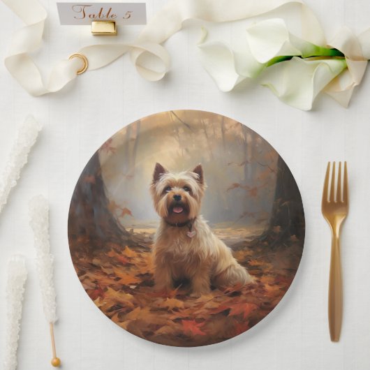 Biewer Terrier im Herbst Leaves Fall Inspiriert Pappteller (Hochzeit)