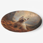 Biewer Terrier im Herbst Leaves Fall Inspiriert Pappteller (Schrägansicht)