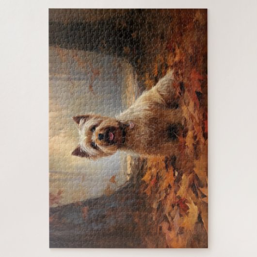 Biewer Terrier im Herbst Leaves Fall Inspiriert Puzzle (Vertikal)