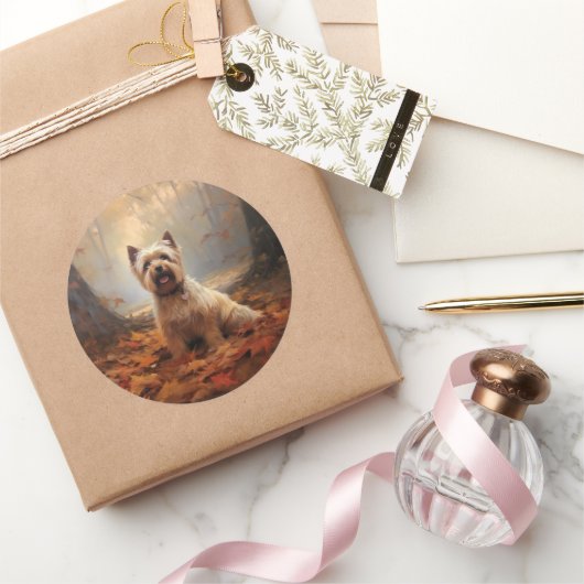 Biewer Terrier im Herbst Leaves Fall Inspiriert Runder Aufkleber (Schenken)