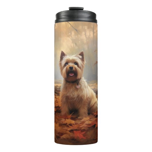 Biewer Terrier im Herbst Leaves Fall Inspiriert Thermosbecher (Vorderseite)