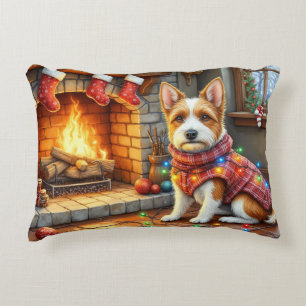 Biewer Terrier Kamin mit Weihnachtslichtern Dekokissen