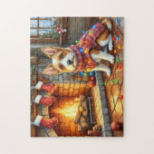 Biewer Terrier Kamin mit Weihnachtslichtern Puzzle (Vertikal)