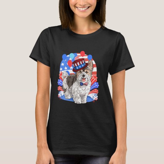 Biewer Terrier Merica 4. Juli Amerikanische Flagge T-Shirt (Vorderseite)