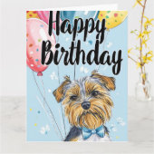 Biewer Terrier mit Balloons Karte (Gelbe Blume)