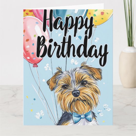 Biewer Terrier mit Balloons Karte (Vorderseite)