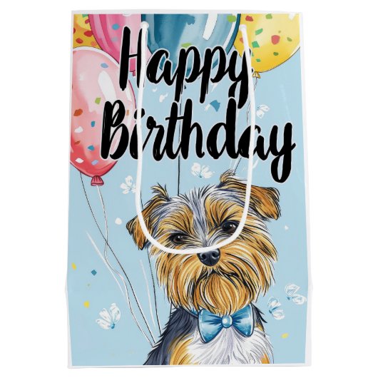 Biewer Terrier mit Balloons Mittlere Geschenktüte (Rückseite)
