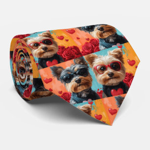 Biewer Terrier mit Herz Rosen Valentinstag Krawatte