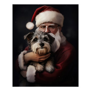 Biewer Terrier mit Santa Claus Festliches Weihnach Poster