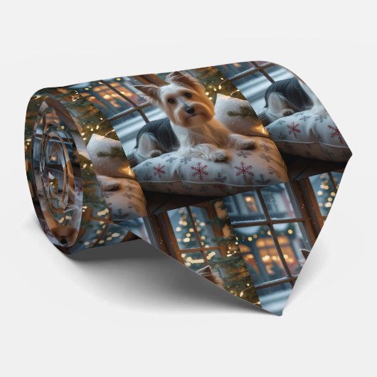 Biewer Terrier mit Weihnachtsbeleuchtung Feiertage Krawatte (Gerollt)
