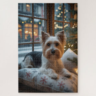 Biewer Terrier mit Weihnachtsbeleuchtung Ferien Puzzle