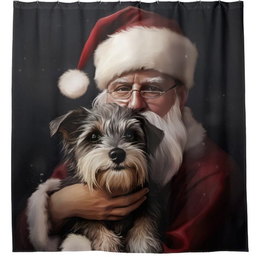 Biewer Terrier mit Weihnachtsfeiern Duschvorhang (Vorderseite)