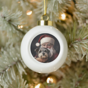 Biewer Terrier mit Weihnachtsfeiern Keramik Kugel-Ornament
