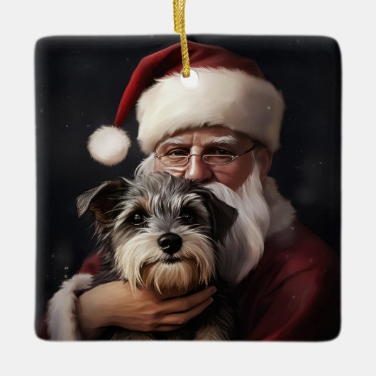 Biewer Terrier mit Weihnachtsfeiern Keramikornament (Vorderseite)