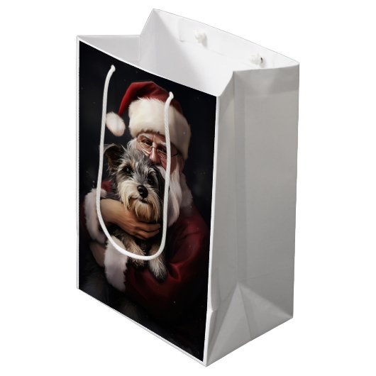 Biewer Terrier mit Weihnachtsfeiern Mittlere Geschenktüte (Vorderseite Schrägansicht)