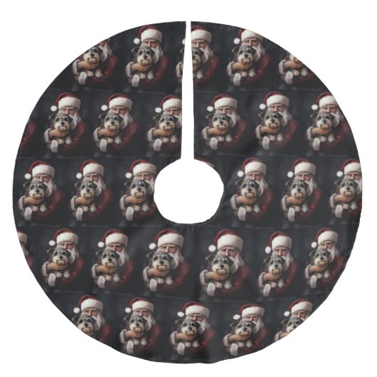 Biewer Terrier mit Weihnachtsfeiern Polyester Weihnachtsbaumdecke (Vorderseite)