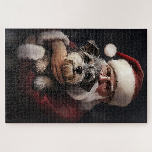 Biewer Terrier mit Weihnachtsfeiern Puzzle (Horizontal)