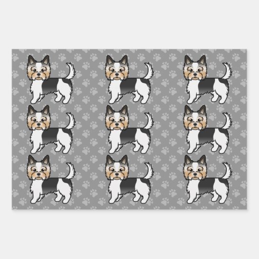 Biewer Terrier Niedlich Cartoon Dog Muster Geschenkpapier Set (Vorderseite 3)
