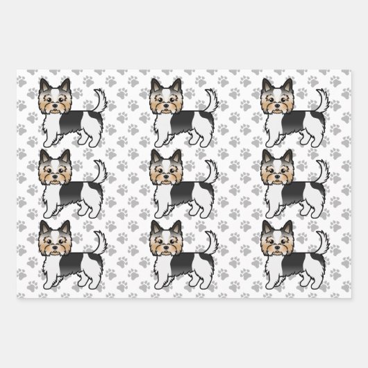 Biewer Terrier Niedlich Cartoon Dog Muster Geschenkpapier Set (Vorderseite)