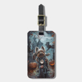 Biewer Terrier Riding Motorrad Halloween Beängstig Gepäckanhänger (Vorderseite vertikal)